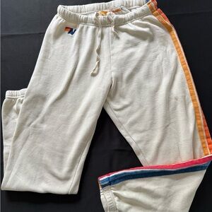 Aviator Nation Rainbow Stripe Sweatpants Cream Joggers Made in USA Size:Small